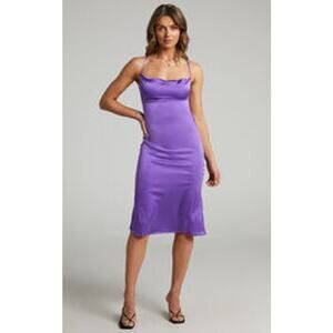 NWT Danielle Bernstein Purple Evening Stretch Charmeuse Slip Dress Size Small